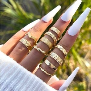 Gold 10pc Textured Midi Ring Set